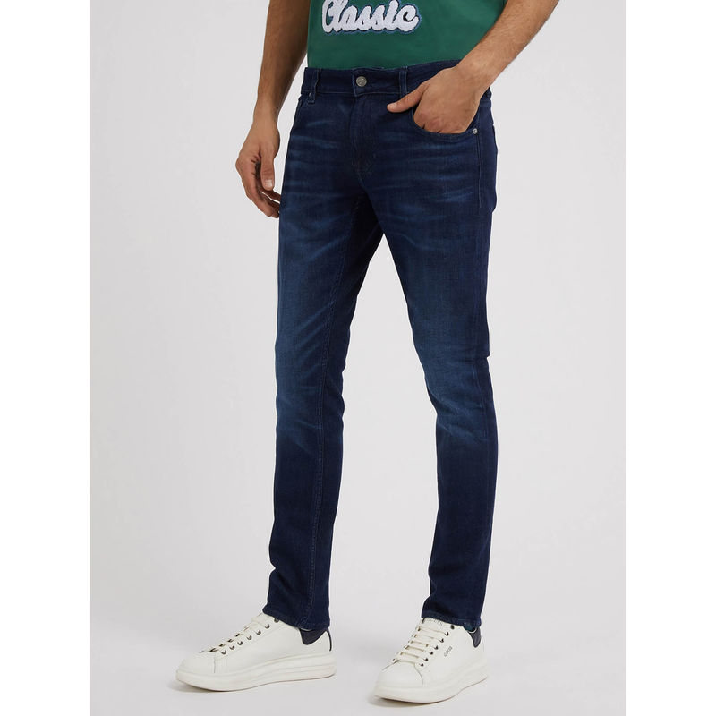 Guess Blue Cotton Blend Solid Skinny Fit Jeans (32)