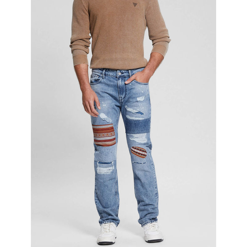 Guess Blue Pure Cotton Solid Bootcut Fit Jeans (30)