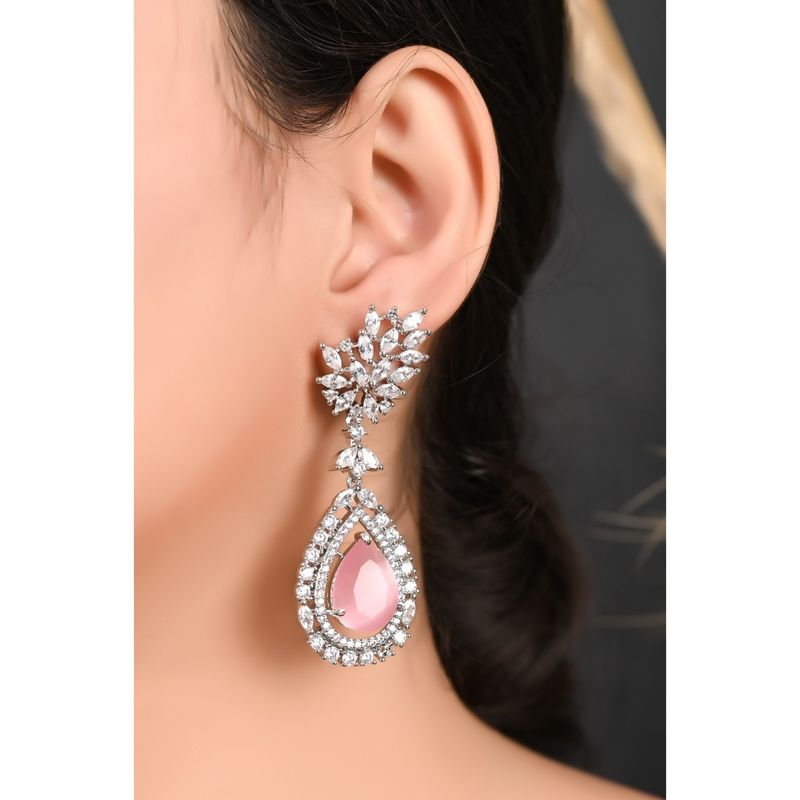 Valentines Special Stylish Latest Fashion Rose Gold Plated Glittering Crystal AD Stone Dangle & Drop Earrings for Women & Girls