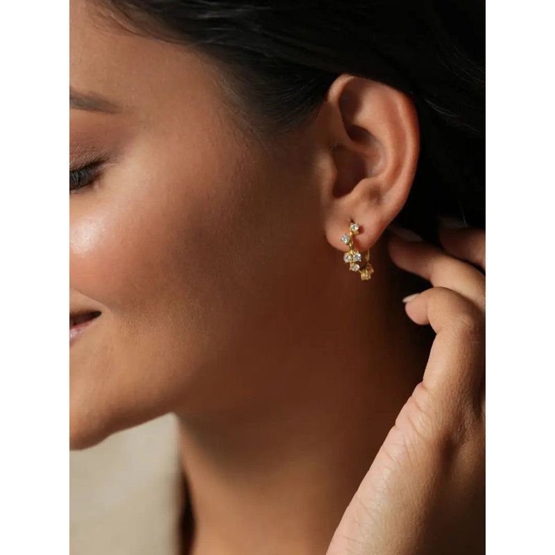 Buy MABEL 925 Sterling Silver 18 Karat Gold Plated Solitaire Hoop Earrings, Jewellery for Women ...