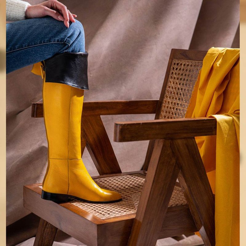 Saint G Solid Yellow Leather Zipper Boots (EURO 36)