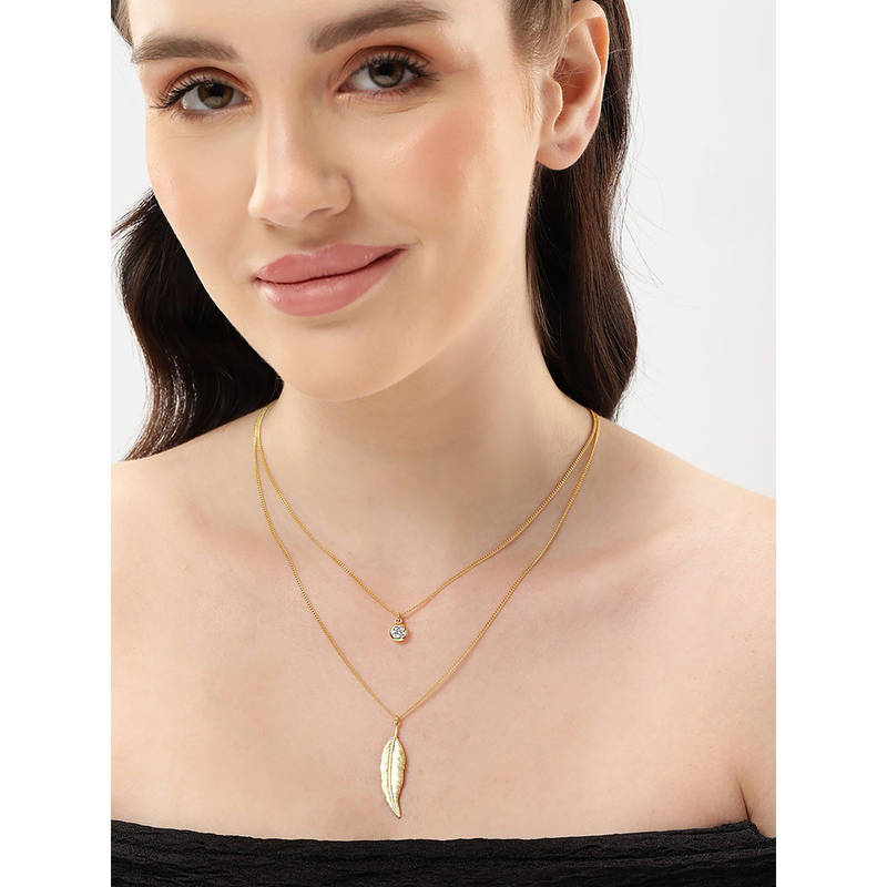 Buy Carlton London 18Kt Gold Plated And Leaf Double Chain Necklace Online