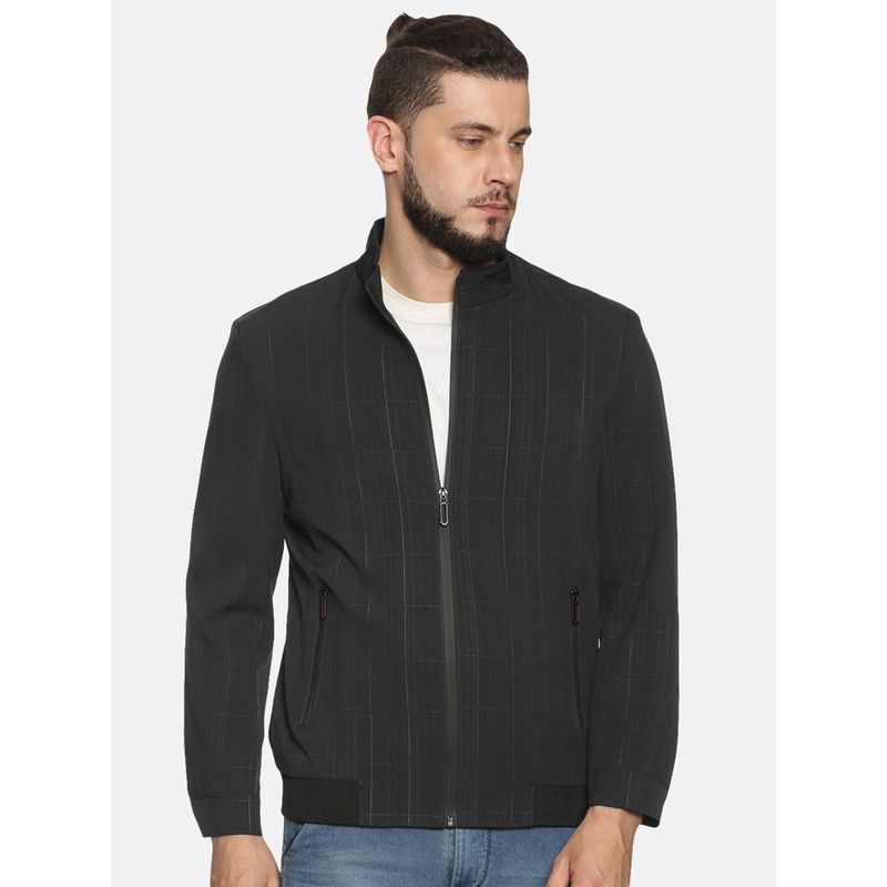 SHOWOFF Black Casual Slim Checks Sporty Jacket (L)
