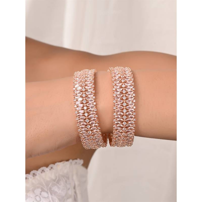 Ratnavali Jewels Rose Gold Plated White Marquise Cz Kada Bangle (2.8)