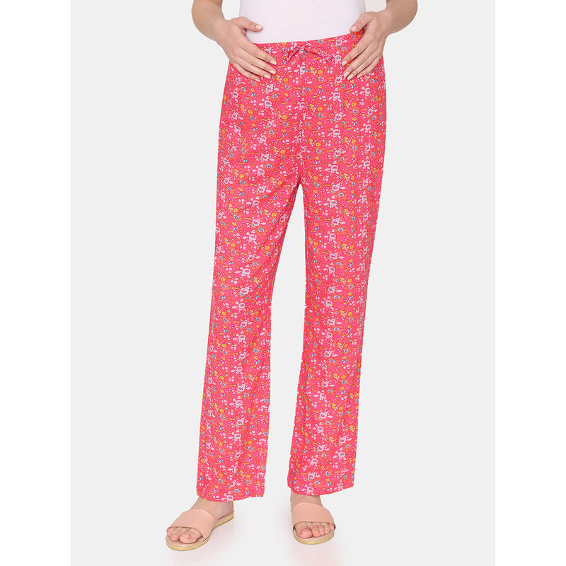 Zivame Maternity Floral Pop Woven Pyjama - Pink Paradise (S)