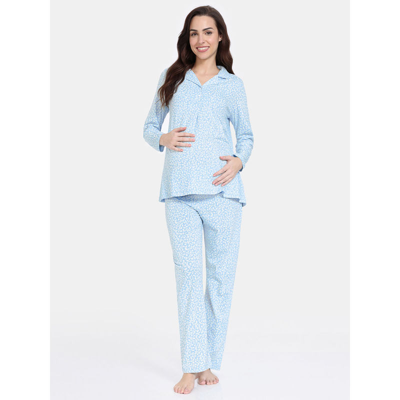 Zivame Sets : Buy Zivame Maternity Summer Thyme Knit Cotton Top And Pyjama  - Starlight Blue (Set of 2) Online