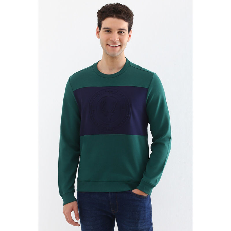 Allen Solly Men Green Crew Neck Full Sleeves Casual Sweatshirt (S)