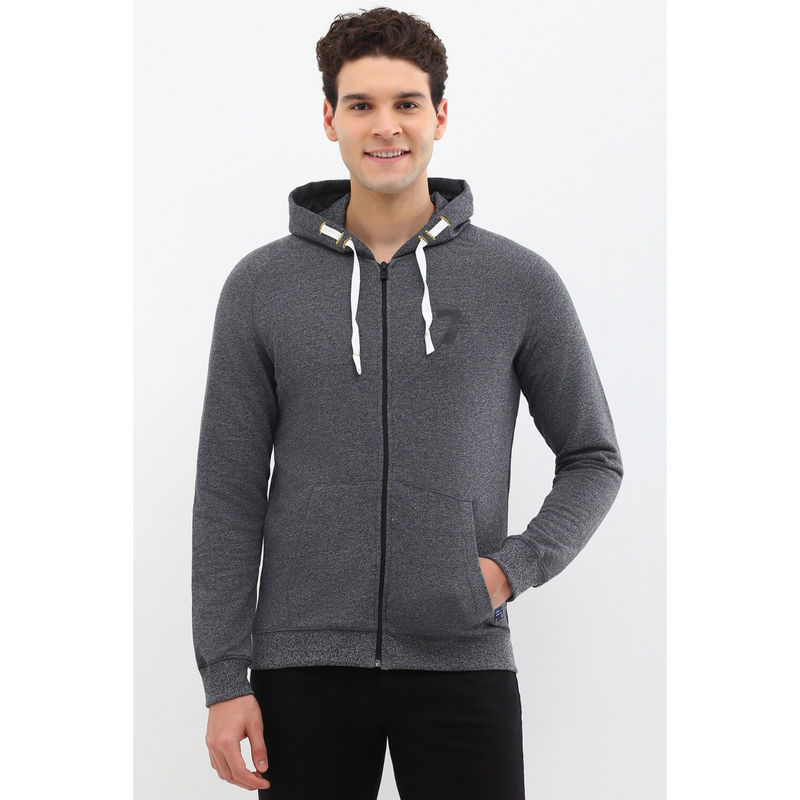 Allen Solly Men Grey Hooded Neck Full Sleeves Casual Hoodie (S)