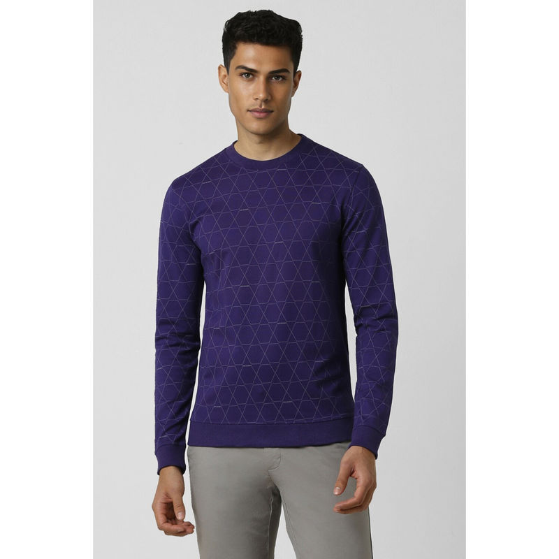 Van Heusen Men Navy Blue Print Crew Neck Sweatshirt (M)