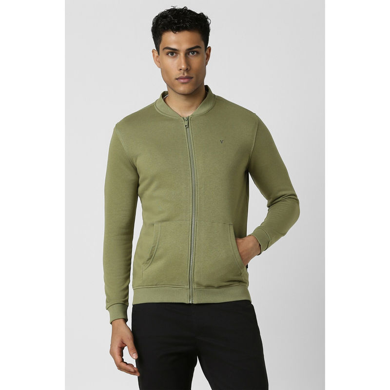 Van Heusen Men Olive Solid High Neck Sweatshirt (2XL)