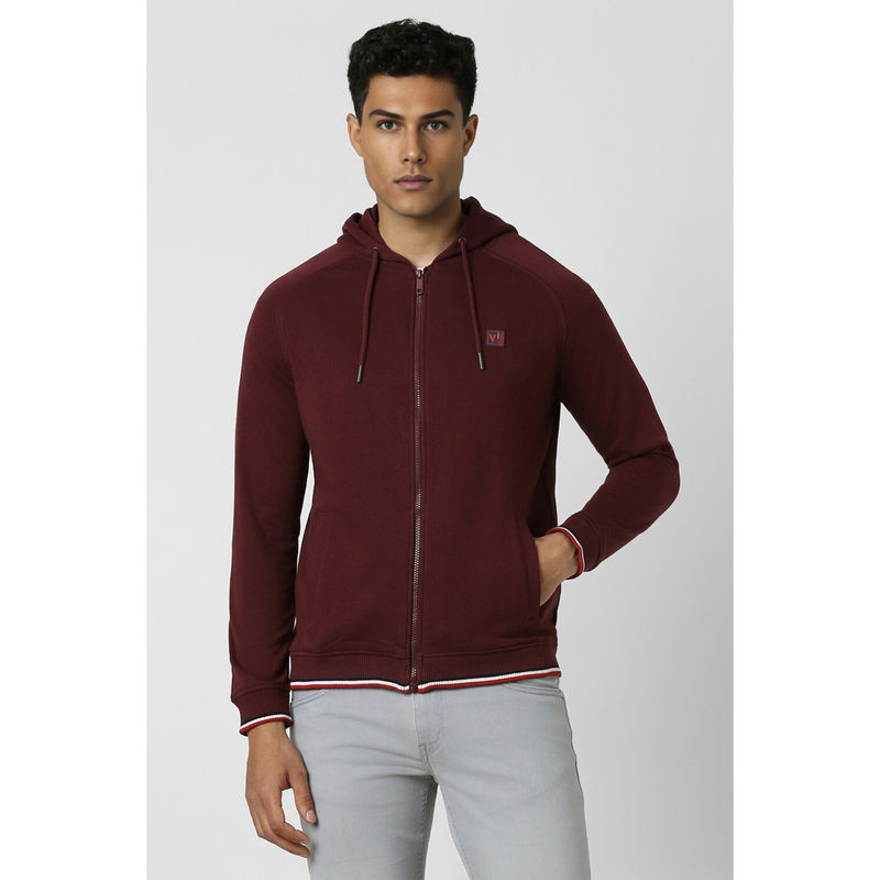 Van Heusen Men Maroon Solid Hooded Neck Hoodie (L)