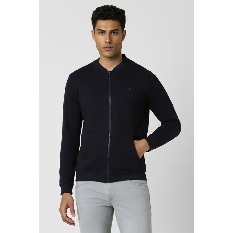 Van Heusen Men Navy Blue Solid High Neck Sweatshirt (M)