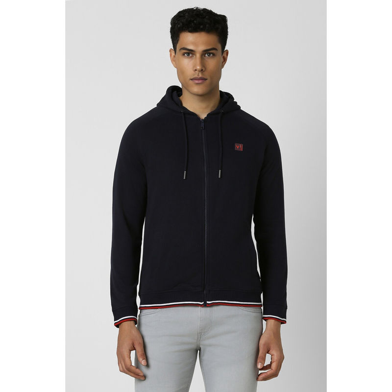 Van Heusen Men Black Solid Hooded Neck Hoodie (M)