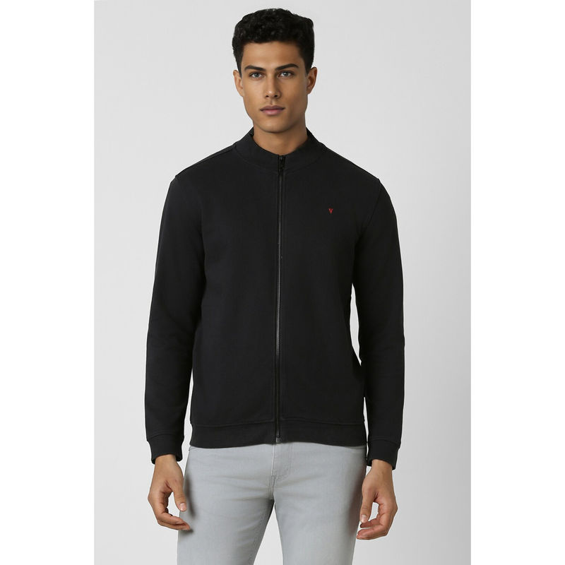 Van Heusen Men Black Solid High Neck Sweatshirt (M)