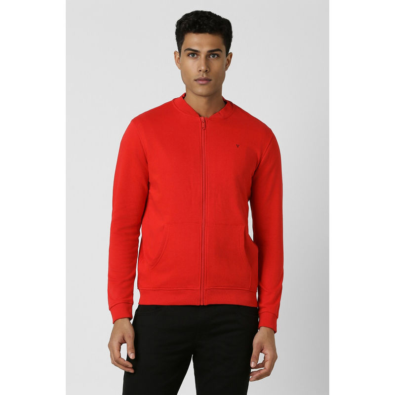 Van Heusen Men Red Solid High Neck Sweatshirt (S)