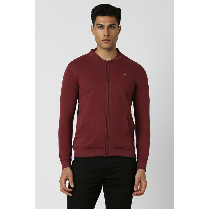 Van Heusen Men Maroon Solid High Neck Sweatshirt (S)