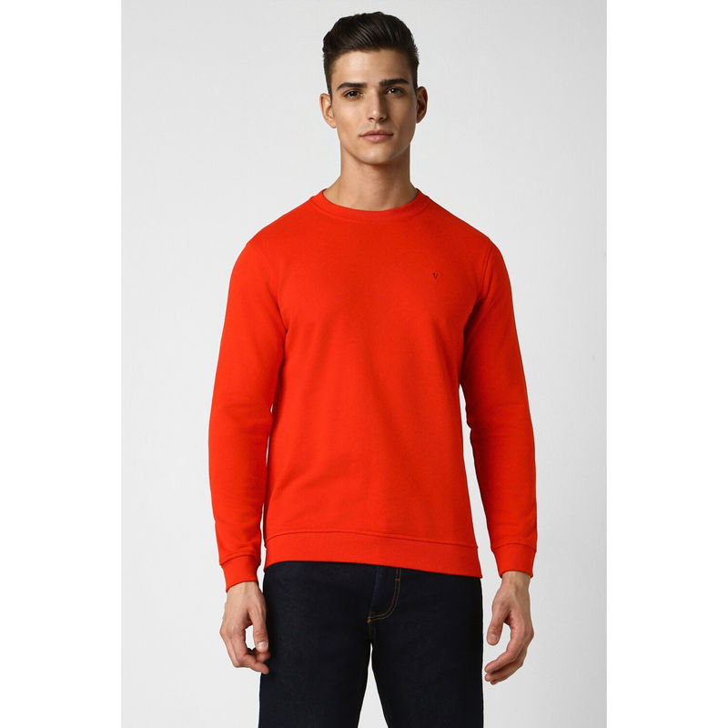 Van Heusen Men Red Solid Crew Neck Sweatshirt (M)