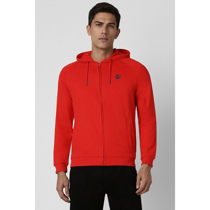 Van Heusen Men Red Solid Hooded Neck Hoodie (M)
