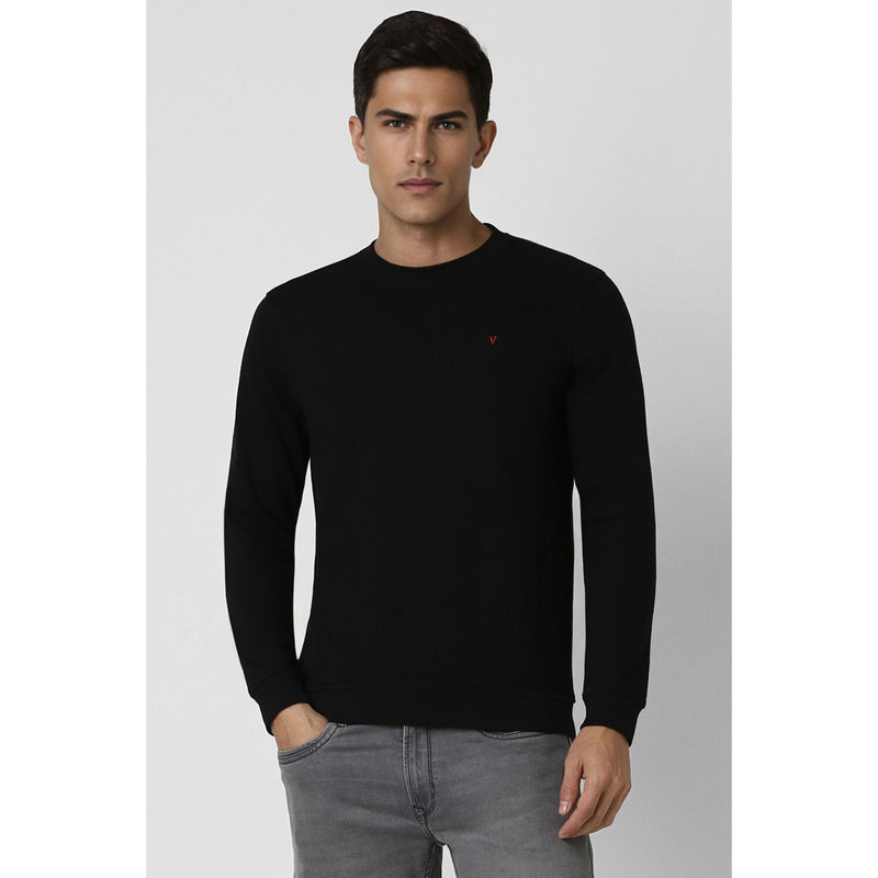 Van Heusen Men Black Solid Crew Neck Sweatshirt (XL)