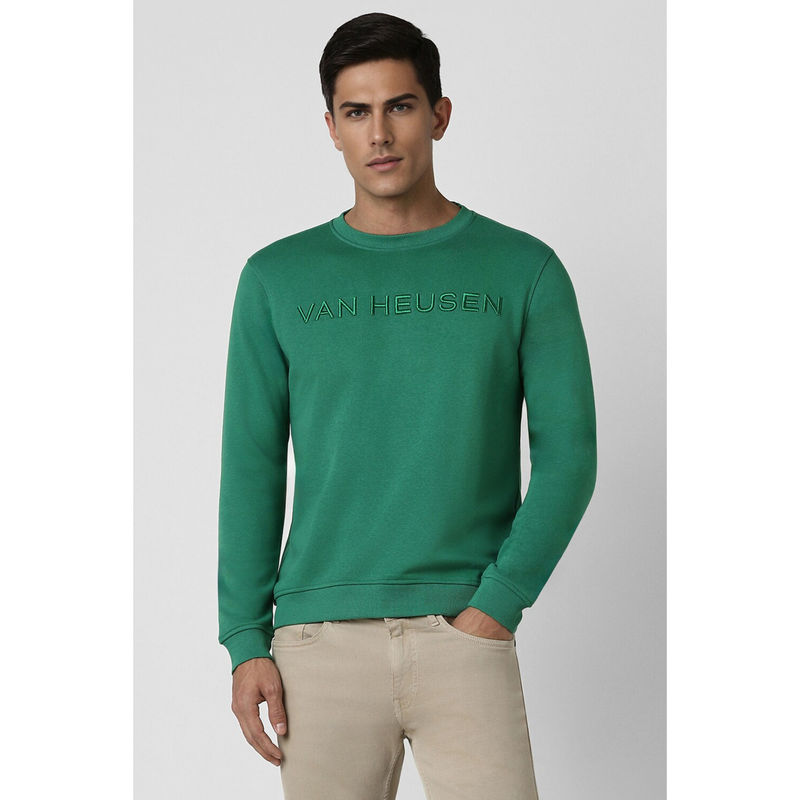 Van Heusen Men Green Solid Crew Neck Sweatshirt (M)