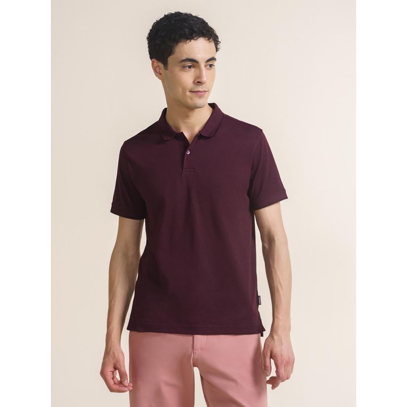 DaMENSCH Burgundy Thermoregulating Regular Fit Polo T-Shirt (S)