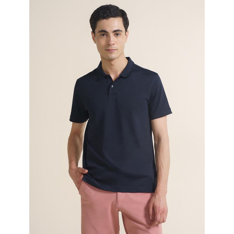 DaMENSCH Navy Blue Thermoregulating Regular Fit Polo T-Shirt (S)