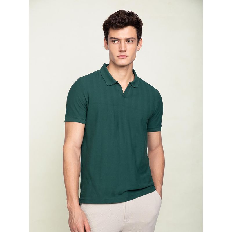 DaMENSCH Green Herringbone Texture Polo T-Shirt (S)