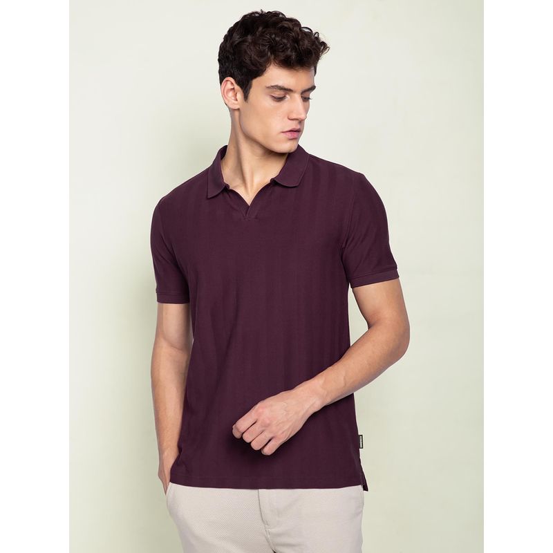 DaMENSCH Maroon Herringbone Texture Polo T-Shirt (M)