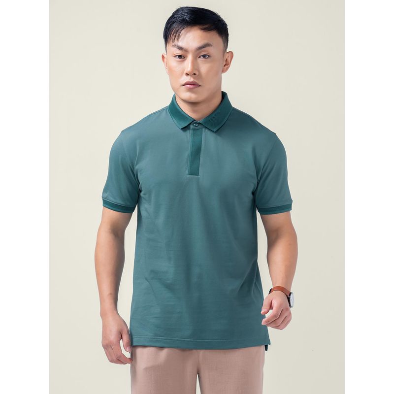 DaMENSCH Men Teal Thermoregulating Regular Fit Polo T-Shirt (S)