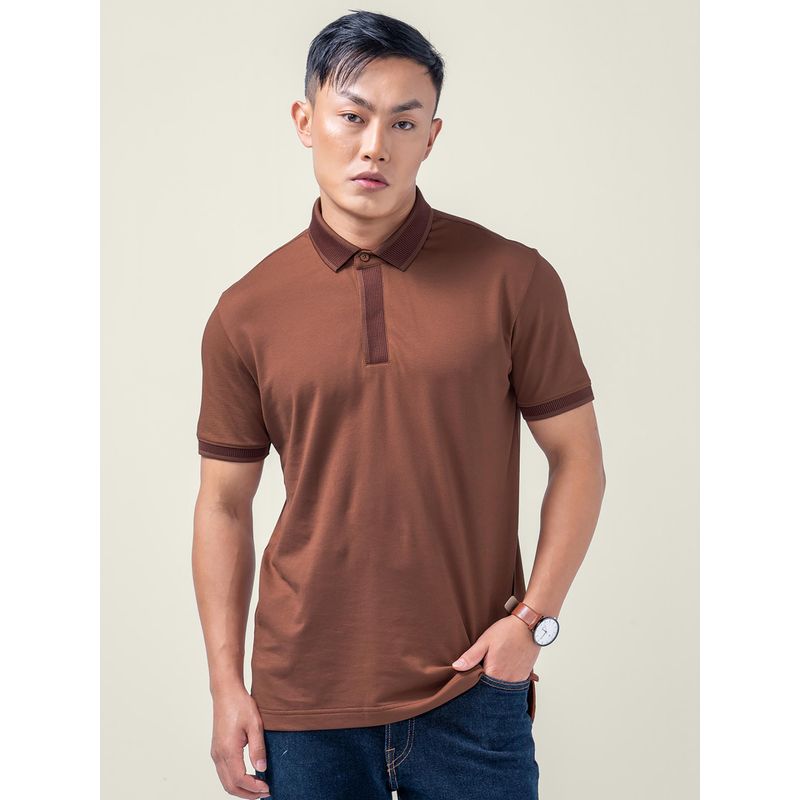 DaMENSCH Men Brown Thermoregulating Regular Fit Polo T-Shirt (S)