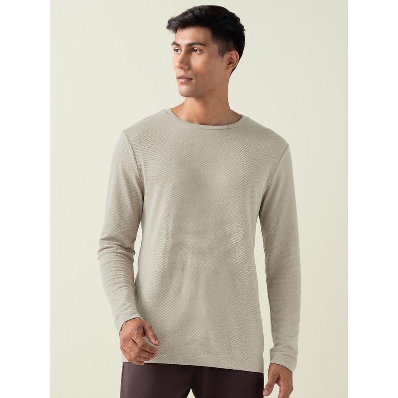 DaMENSCH Men Off White Popcorn Textured Full Sleeves T Shirt (L)