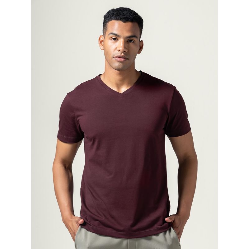 DaMENSCH Men Maroon Breeze Ultralight V-Neck Solid T-Shirt (2XL)