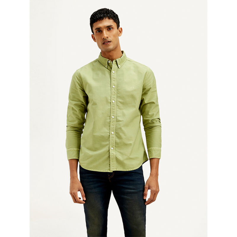 Levi's Men's Green Solid Slim Fit Shirt (2XL)