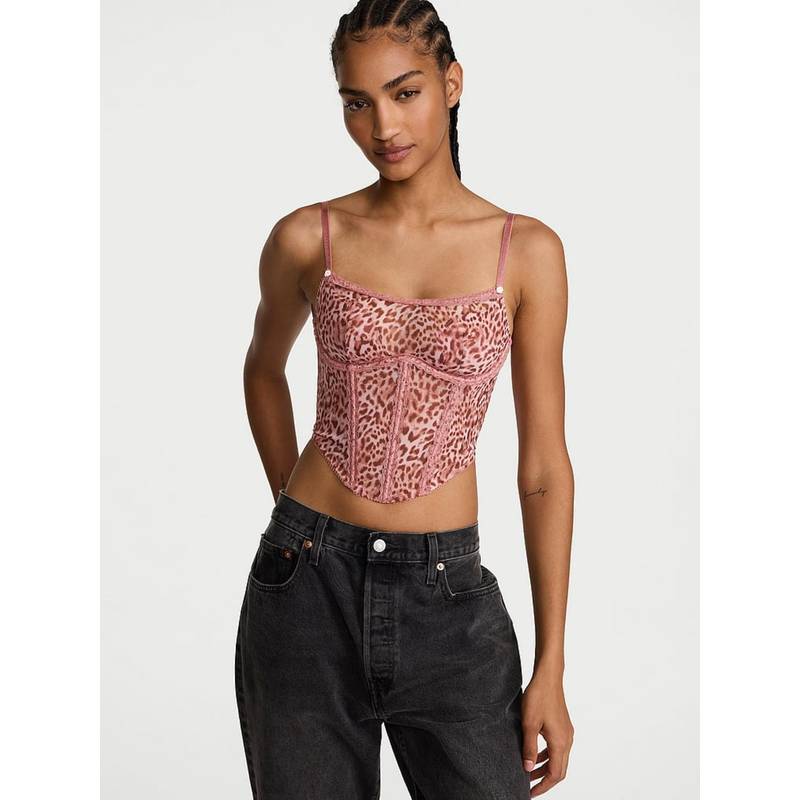 Victoria's Secret Dream Angels Sweet Leopard Mesh Corset Top (M DD)