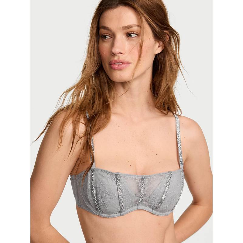 Victoria's Secret Very Sexy Rose Lace Gradient Shine Bandeau Grey Bra (XS)