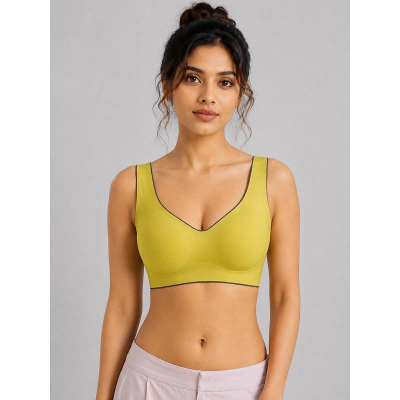 Shop The Edit Seamless Ultra-Thin Invisible Wire-Free Yellow Bra (M)