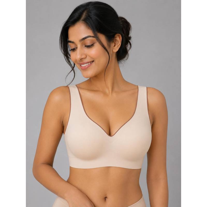 Shop The Edit Seamless Ultra-Thin Invisible Wire-Free Beige Bra (M)