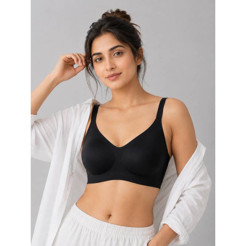 Shop The Edit Ultra Soft Wire-Free Invisible T-Shirt Black Bra (M)