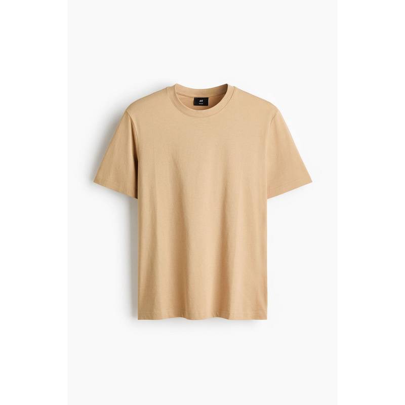 H&M Men Beige Regular Fit T-Shirt - Image 1