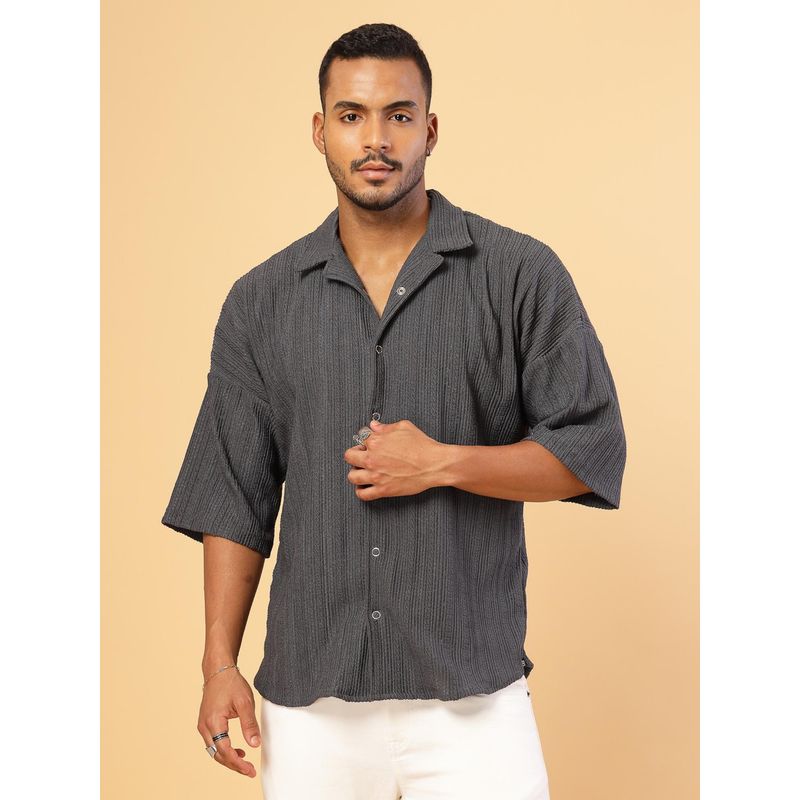 RIGO Men Grey Solid Oversized Shirt (S)