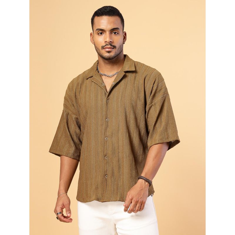 RIGO Men Brown Solid Oversized Shirt (S)