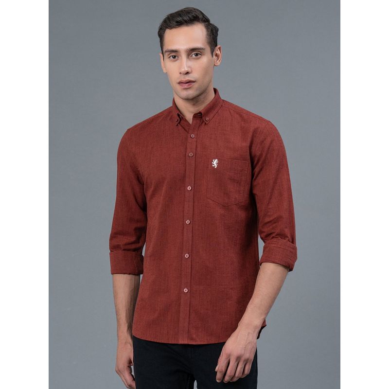 Red Tape Rust Solid Cotton Linen Men Shirt (L)