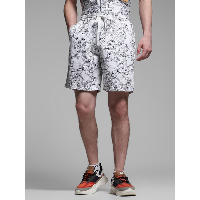 Jack & Jones Men White Printed Regular Fit Shorts (L)