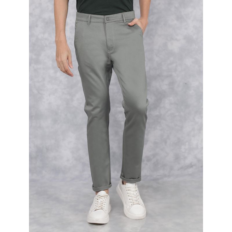 CRIMSOUNE CLUB Men Green Solid Slim Fit Dobby Casual Trouser (28)