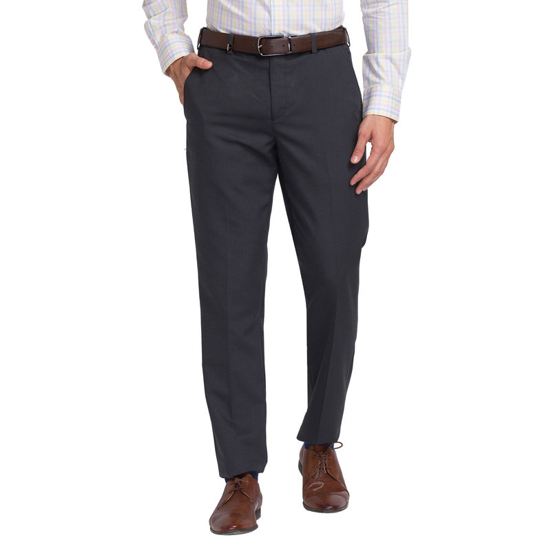 Park Avenue Regular Fit Checkered Dark Grey Formal Trouser (30)