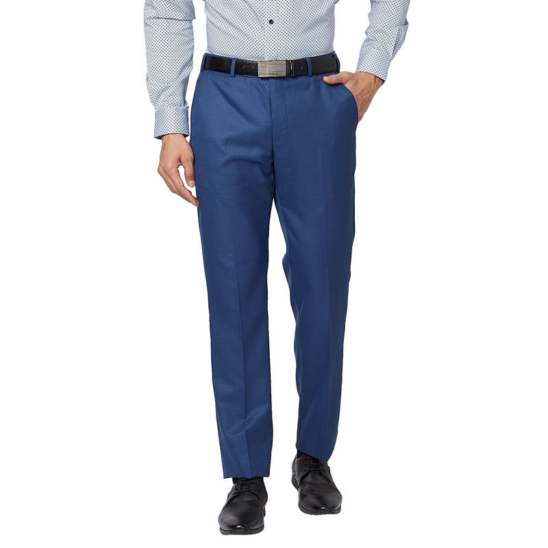Park Avenue Regular Fit Solid Medium Blue Formal Trouser (30)