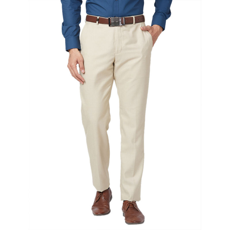 Park Avenue Regular Fit Solid Beige Formal Trouser (32)