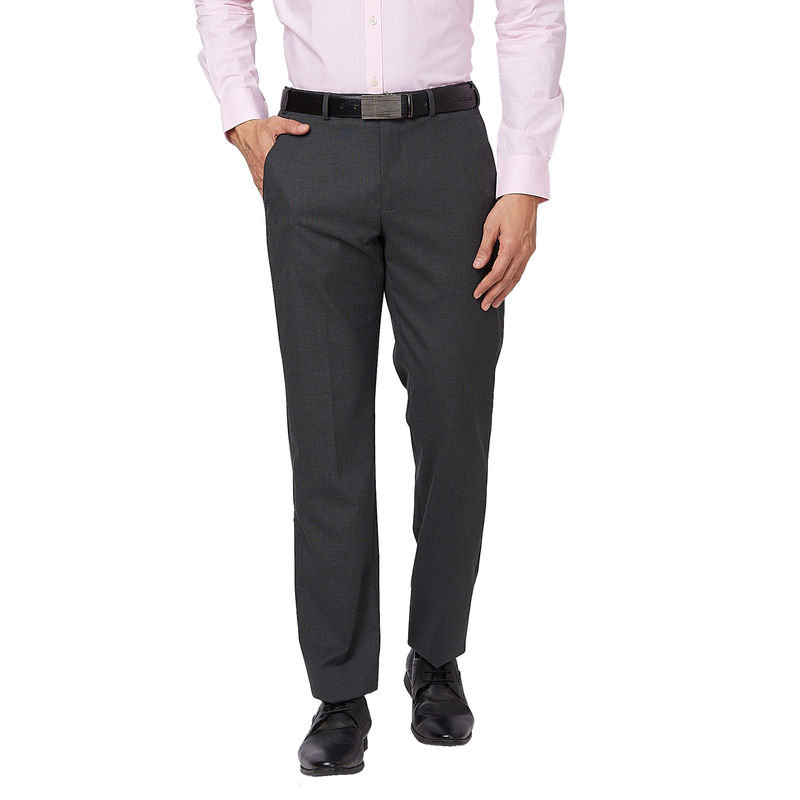 Park Avenue Regular Fit Checkered Medium Grey Formal Trouser (30)