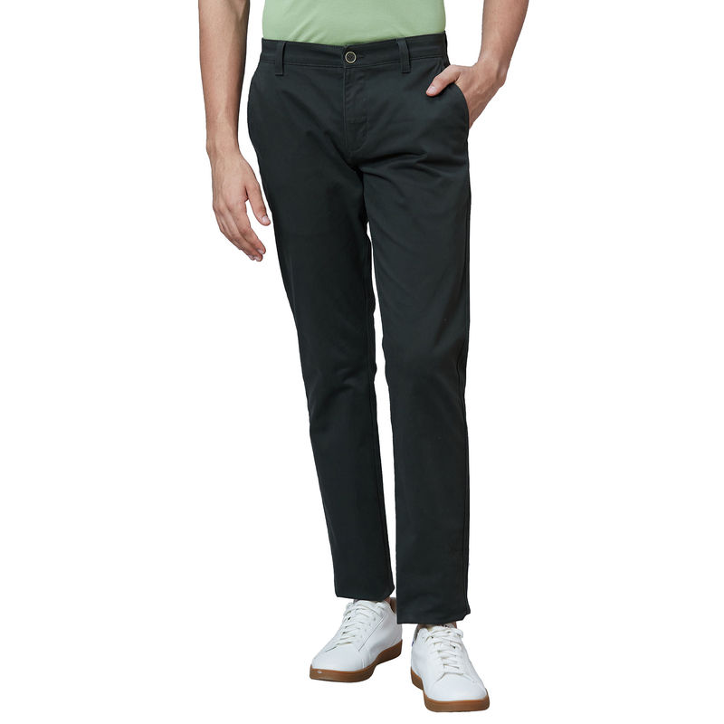 Parx Straight Fit Solid Dark Green Casual Trouser (32)