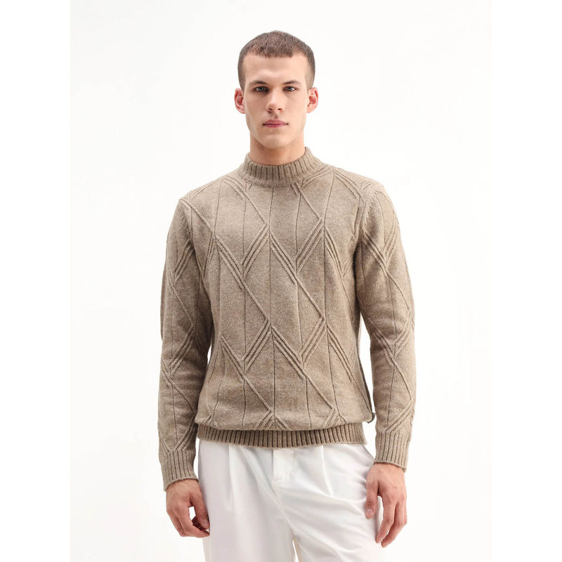 Rare Rabbit Beige Textured Full Sleeves Sweater (S)